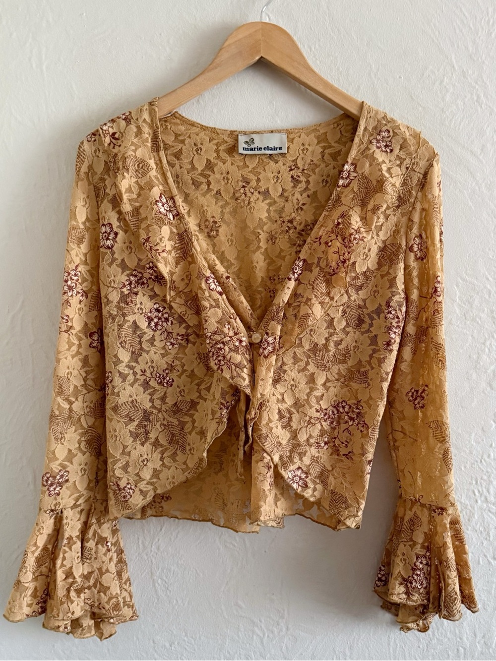 Vintage 90s Marie Claire Floral Lace Tie-Front Top Size M